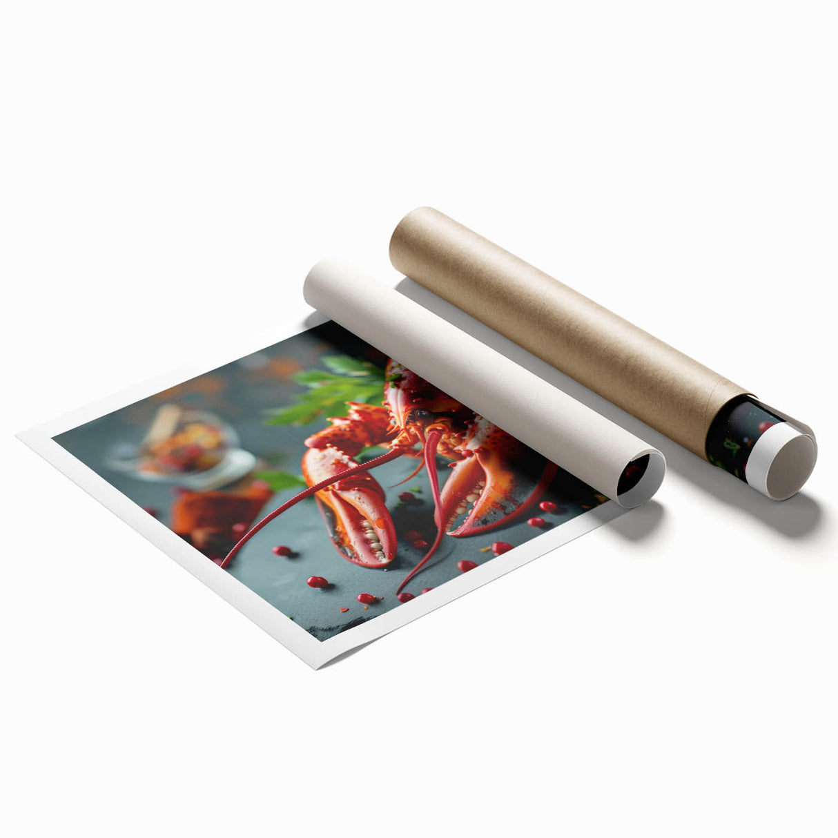 Vibrant marine life wall art featuring a detailed lobster design, printed on high-quality canvas, perfect for ocean-themed decor. Ideal for seafood lovers and coastal aesthetics.