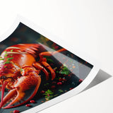 Vibrant lobster-themed wall art print showcasing detailed marine life design, rolled for easy framing, perfect for ocean enthusiasts and coastal decor.