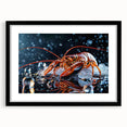 Black-framed wall art showcasing a vibrant marine life design featuring a detailed lobster, perfect for ocean-themed decor, enhancing any living space.