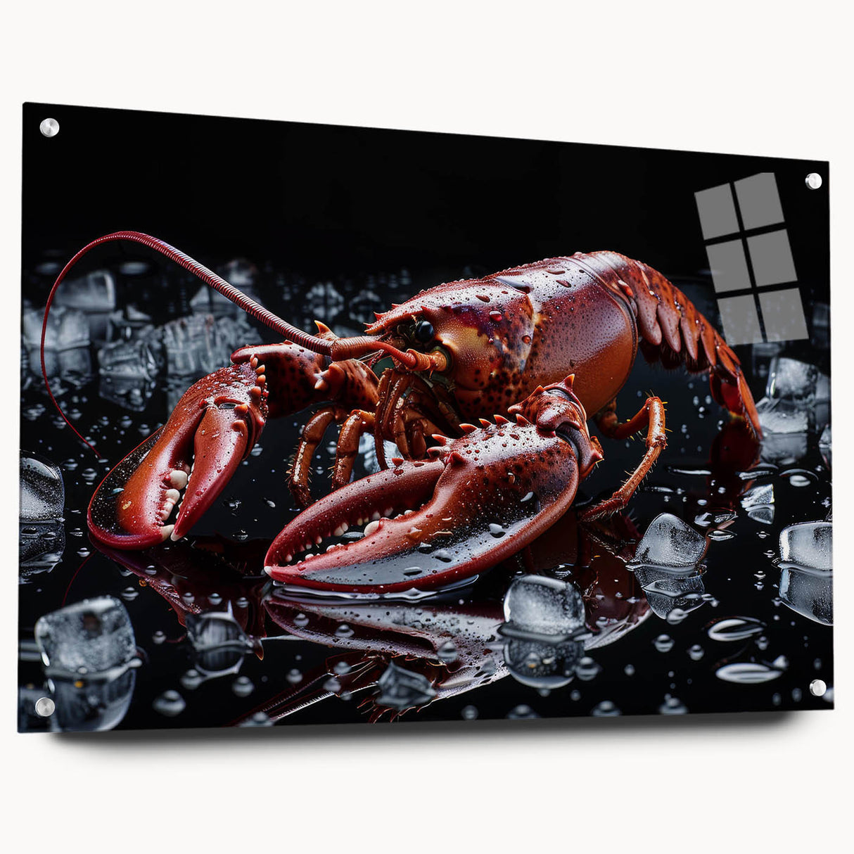 Vibrant acrylic wall art showcasing a detailed lobster design from the Marine Life collection, featuring a side view with colorful pins, perfect for coastal decor.