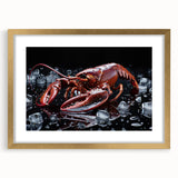 Lobster-themed wall art in a gold frame with a mat, showcasing intricate marine life design. Ideal for coastal decor enthusiasts, enhancing home aesthetics.