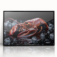 Framed wall art showcasing a vibrant aquatic scene featuring a detailed lobster design, presented in a sleek black frame, perfect for marine life enthusiasts.
