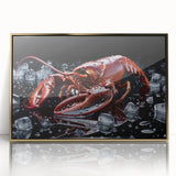 Framed wall art featuring a vibrant lobster design in a marine life theme, set in an elegant gold frame, perfect for adding a nautical touch to home decor.