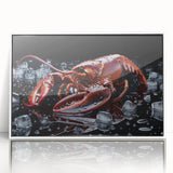 Framed acrylic wall art featuring a vibrant lobster design, showcasing intricate details and bold colors against a clean white background, perfect for marine life enthusiasts.