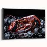 Framed wall art depicting a vibrant lobster design, showcasing intricate details and colors against a black background, perfect for marine-themed decor.