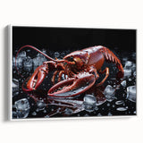 Framed canvas wall art showcasing a vibrant marine life lobster design, featuring intricate details and a white frame, ideal for coastal decor enthusiasts. Perfect for enhancing any living space with a touch of ocean-inspired elegance.