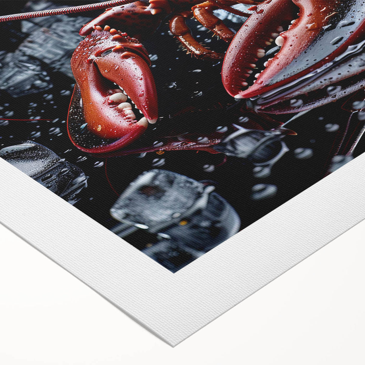 Lobster-themed rolled canvas wall art showcasing vibrant marine life design with intricate details, perfect for ocean-inspired decor in homes or offices.