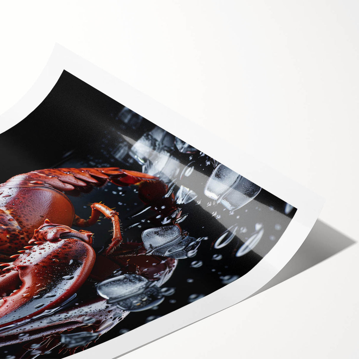 Vibrant wall art print depicting a detailed lobster design, showcasing intricate marine life in bold colors, perfect for ocean-themed decor. This rolled art piece is ideal for enhancing living spaces or coastal-themed interiors.