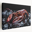 Stretched canvas wall art showcasing a vibrant lobster design in marine life theme, featuring intricate details and bright colors, perfect for coastal decor.