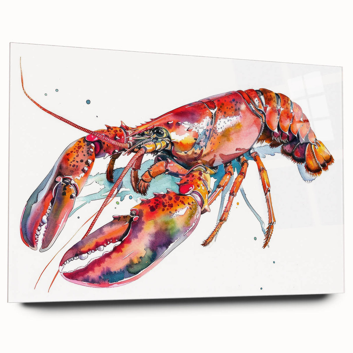 Acrylic wall art piece showcasing a vibrant marine life lobster design, displayed from a side view, perfect for adding a nautical touch to home decor.
