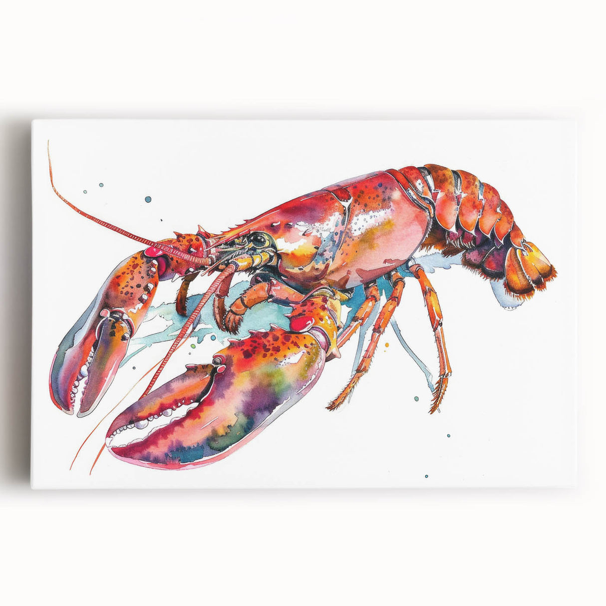 Vibrant wall art featuring a detailed lobster design on stretched canvas, showcasing rich colors and intricate textures, perfect for marine life enthusiasts.