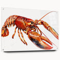 Colorful marine life wall art featuring a detailed lobster design displayed in a sleek acrylic frame, showcasing vibrant colors and intricate details, ideal for ocean-themed decor.