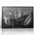 Framed acrylic wall art showcasing a detailed lobster design, with a striking black frame and vibrant colors, perfect for marine-themed decor.