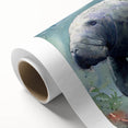 Rolled canvas wall art design showcasing a vibrant marine life scene with a manatee, featuring rich colors and intricate details, ideal for ocean-themed decor.