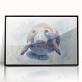 Framed wall art featuring a vibrant marine life manatee design, showcasing rich blue hues and intricate details, perfect for ocean-themed decor.