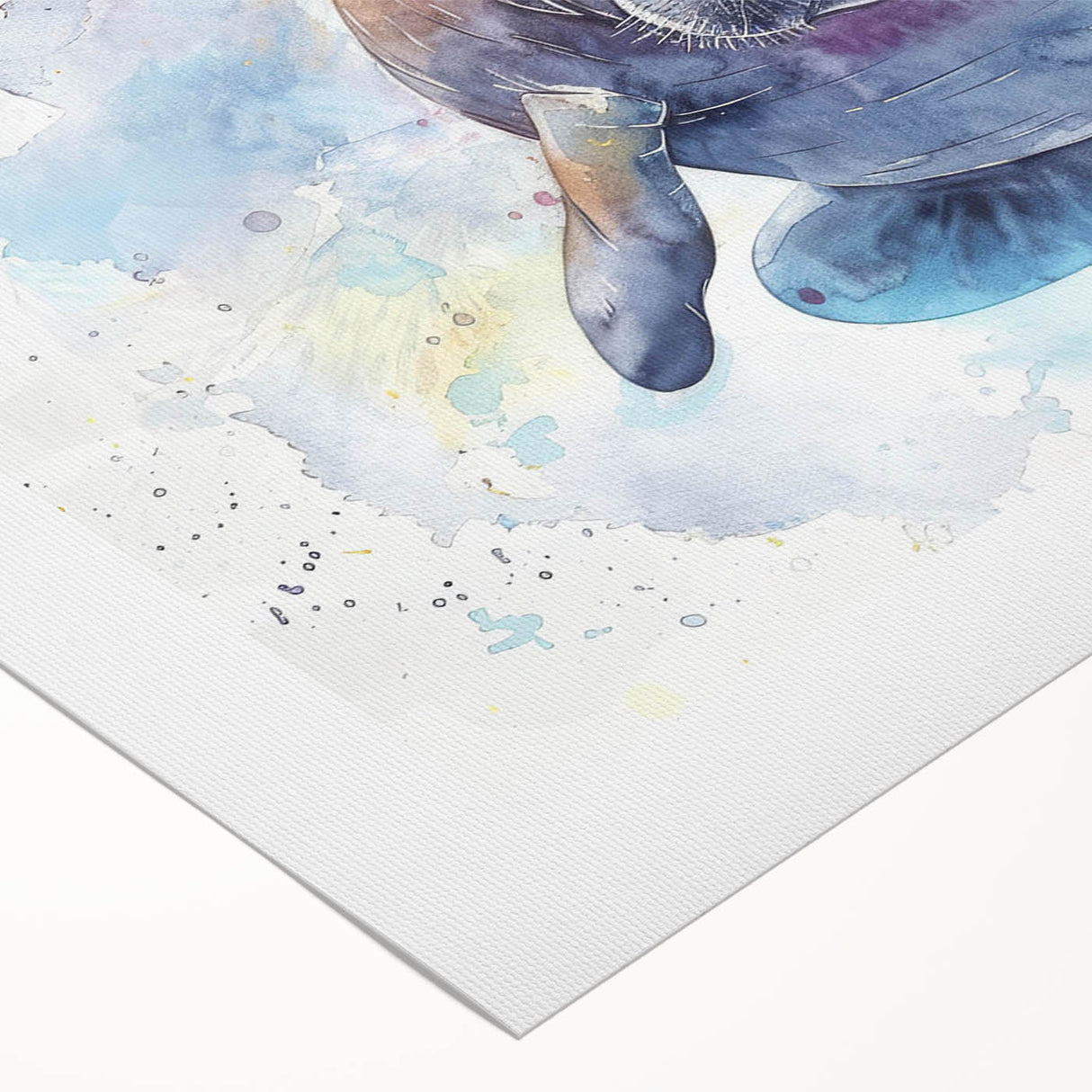 Rolled canvas artwork featuring a vibrant marine life theme, showcasing a serene manatee in a colorful underwater setting, perfect for ocean lovers.