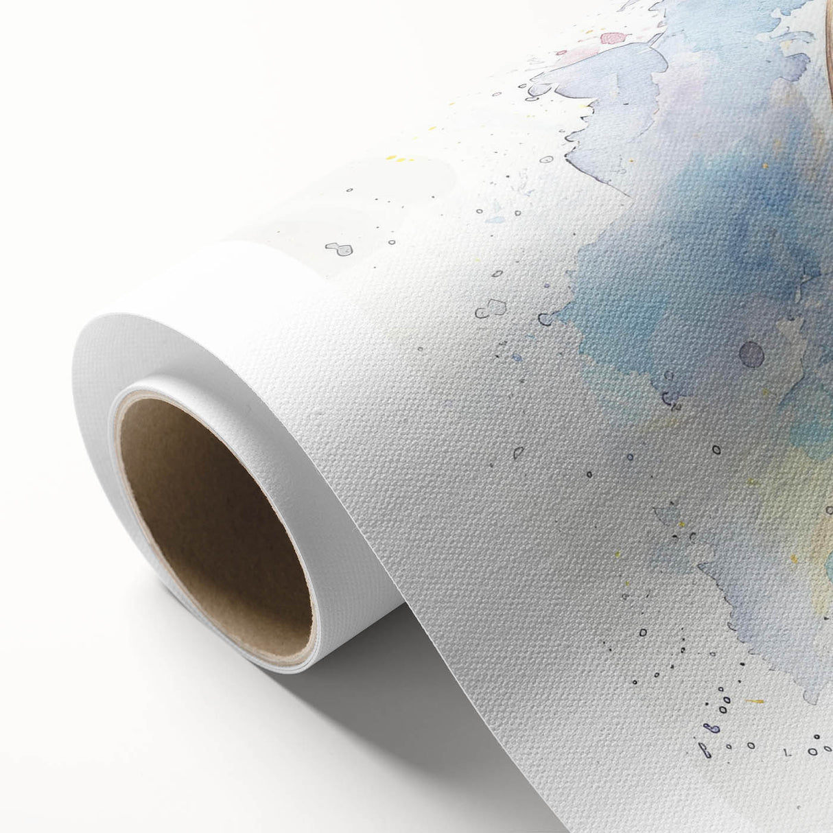 Colorful rolled canvas artwork showcasing a vibrant manatee design, surrounded by marine life elements, ideal for ocean-themed home decor. Perfect for nature lovers and coastal aesthetics.