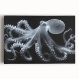 Stretched canvas wall art featuring a vibrant octopus design in shades of blue and orange, perfect for marine life enthusiasts, ideal for home decor.