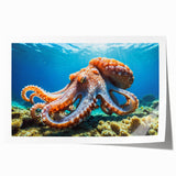 Colorful octopus wall art print showcasing intricate marine life details, perfect for ocean-themed decor. Ideal for enhancing home or office spaces with vibrant aquatic aesthetics.