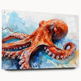 Colorful octopus design wall art collection displayed in acrylic glass, showcasing intricate marine life details and contemporary style. Ideal for ocean-themed decor.