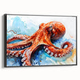Framed canvas wall art depicting a vibrant octopus design, showcasing intricate details and vivid colors, ideal for marine life enthusiasts and modern decor.
