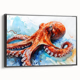 Framed canvas wall art depicting a vibrant octopus design, showcasing intricate details and vivid colors, ideal for marine life enthusiasts and modern decor.