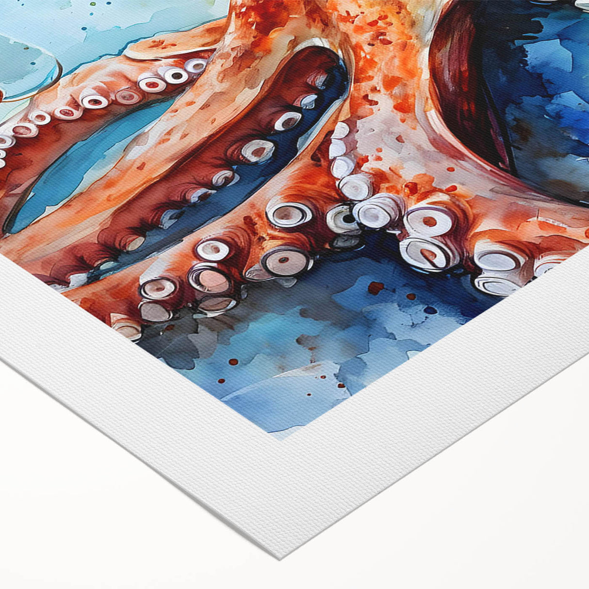 Colorful octopus design wall art on rolled canvas, showcasing intricate marine life details and vibrant hues, ideal for nautical-themed decor.