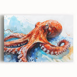 Vibrant stretched canvas wall art featuring a striking octopus design, showcasing intricate details and vivid colors, perfect for marine life enthusiasts and modern decor.