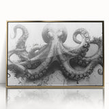 Framed acrylic wall art featuring a vibrant octopus design with gold accents, set against a sleek background, ideal for marine life enthusiasts and modern decor.