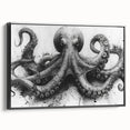 Framed canvas wall art showcasing a vibrant octopus design with intricate details and bold colors, set against a black background for enhanced contrast.