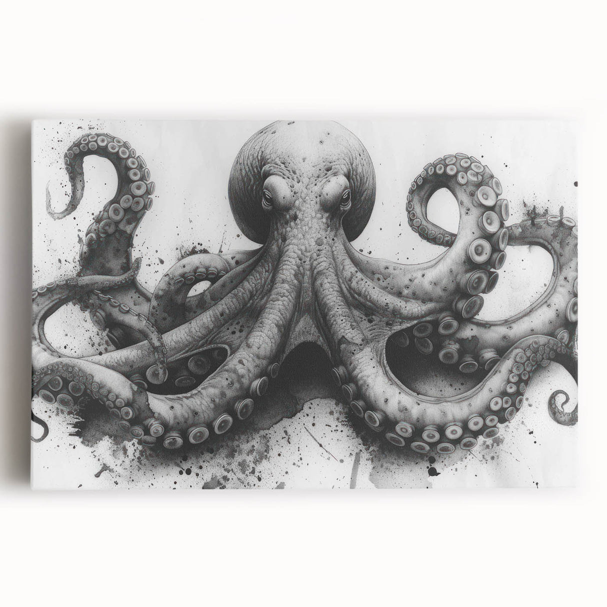 Vibrant octopus-themed wall art on stretched canvas, showcasing intricate marine life details in rich colors, perfect for ocean lovers' home decor.