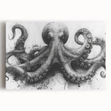 Vibrant octopus-themed wall art on stretched canvas, showcasing intricate marine life details in rich colors, perfect for ocean lovers' home decor.