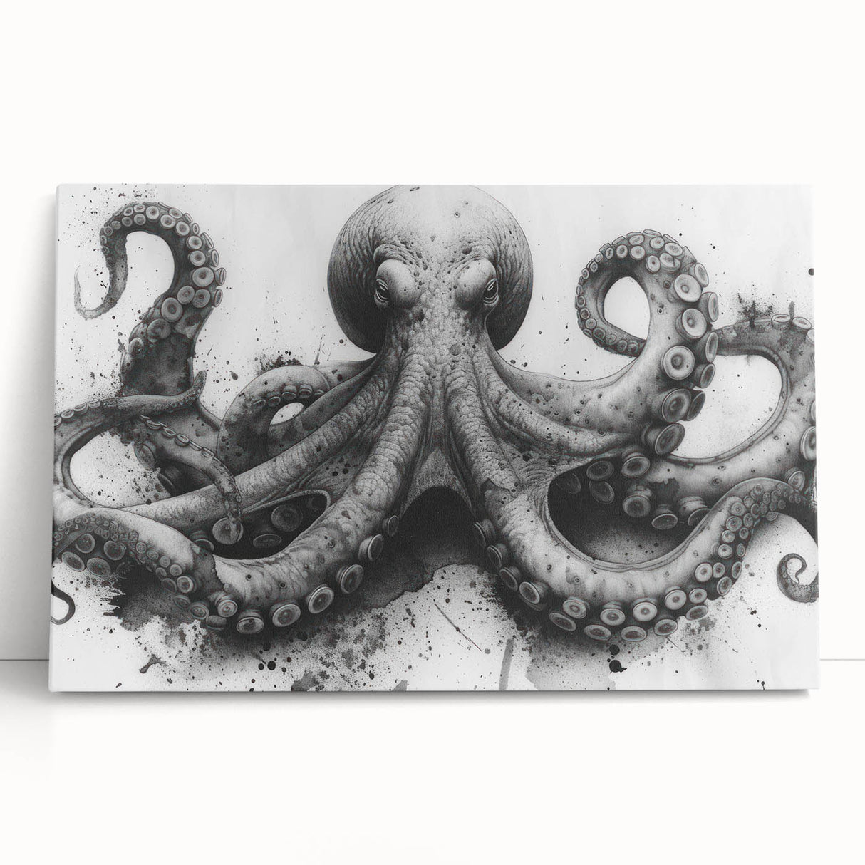Stretched canvas wall art showcasing a vibrant octopus design, featuring intricate details and bold colors, perfect for marine life enthusiasts and modern decor.