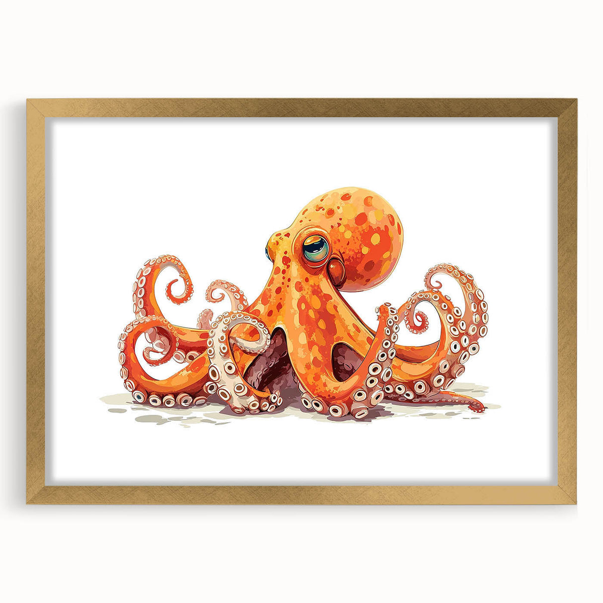 Elegant wall art featuring a detailed octopus design in soft blues and gold frame, perfect for marine-themed decor. Ideal for ocean lovers and home styling.