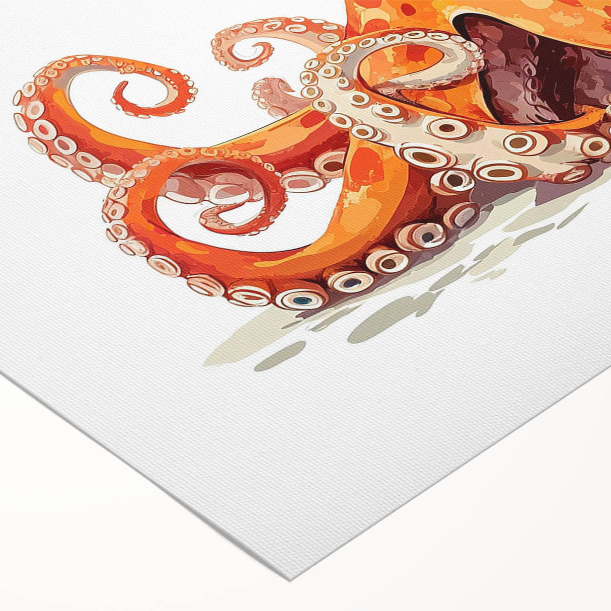 Colorful octopus wall art design on rolled canvas, showcasing intricate marine life details and vibrant hues, perfect for ocean-themed decor.
