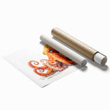 Vibrant octopus wall art print showcasing intricate marine life details and vivid colors, rolled and ready for framing or display in coastal-themed decor.