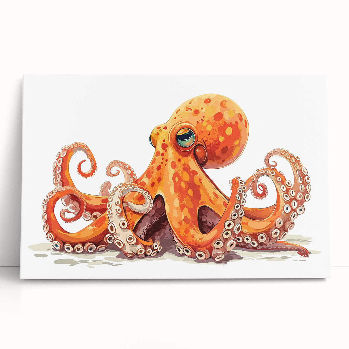 Vibrant octopus design on stretched canvas wall art, showcasing intricate marine life details and bold colors, ideal for ocean-themed decor enthusiasts.
