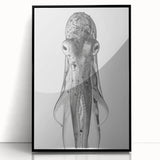 Framed acrylic wall art showcasing a vibrant octopus design, featuring intricate marine life details, set in a sleek black frame, perfect for ocean-themed decor.