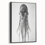Framed canvas wall art showcasing a vibrant octopus design in shades of blue and orange, set against a sleek black frame, ideal for marine life enthusiasts.