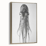 Framed wall art featuring a vivid octopus design in shades of blue and gold, showcasing marine life aesthetics. Ideal for coastal-themed decor or ocean lovers.