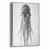 Framed canvas wall art displaying a vibrant octopus design in marine life theme, featuring a silver frame and showcasing intricate colors and details. Ideal for ocean lovers.