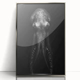 Framed acrylic wall art displaying a vibrant octopus design, featuring silver accents and a modern aesthetic, perfect for marine life enthusiasts and home decor.
