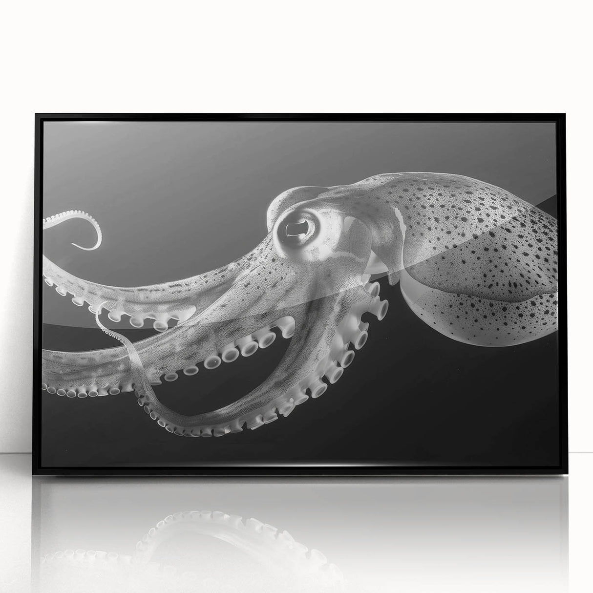 Framed acrylic wall art featuring a vibrant octopus design in shades of blue and green, perfect for marine life enthusiasts and modern decor.