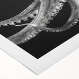 Vibrant rolled canvas wall art featuring a detailed octopus design in shades of blue and green, perfect for marine life enthusiasts and home decor.