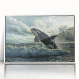 Framed acrylic wall art showcasing a stunning orca design, featuring vibrant colors and intricate details, perfect for marine life enthusiasts or home decor.
