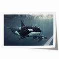 Orca-inspired wall art print showcasing vibrant marine life colors, rolled for easy shipping and display, perfect for ocean-themed decor enthusiasts.