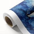 Orca-themed wall art on rolled canvas, showcasing vibrant marine life colors and intricate design details. Ideal for ocean lovers and home decor enthusiasts.