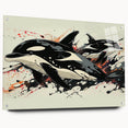 Acrylic wall art featuring a vibrant orca design, showcasing marine life details in a side view. Ideal for ocean-themed decor, displayed with pins for easy hanging.