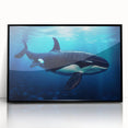 Framed acrylic wall art showcasing a stunning orca design, featuring intricate marine life details, set against a sleek black frame for a modern touch. Ideal for ocean-themed decor enthusiasts.