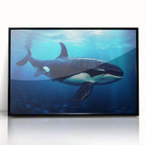 Framed acrylic wall art showcasing a stunning orca design, featuring intricate marine life details, set against a sleek black frame for a modern touch. Ideal for ocean-themed decor enthusiasts.